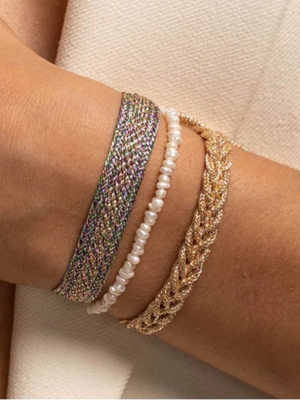 MEW Maayaz MINI JOHER Pearl & Gold Thread Bracelet Adjustable - Picture 3 of 9